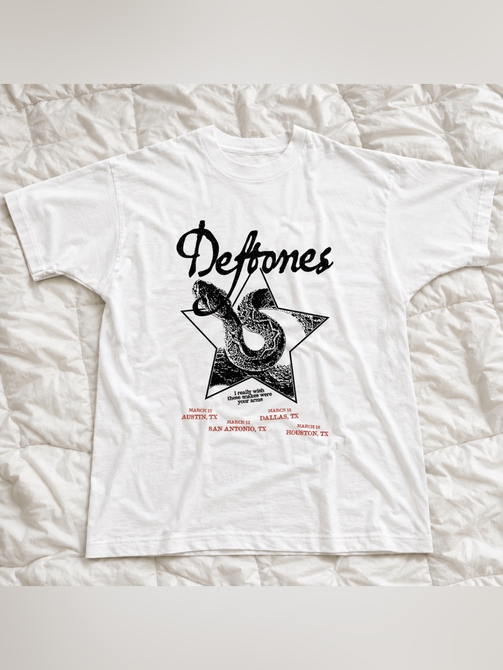 White Deftones Band Graphic Tee - Unisex Retro 90s With Snake Print Gift For Fan